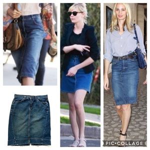 High Rise Knee Length Jean Skirt